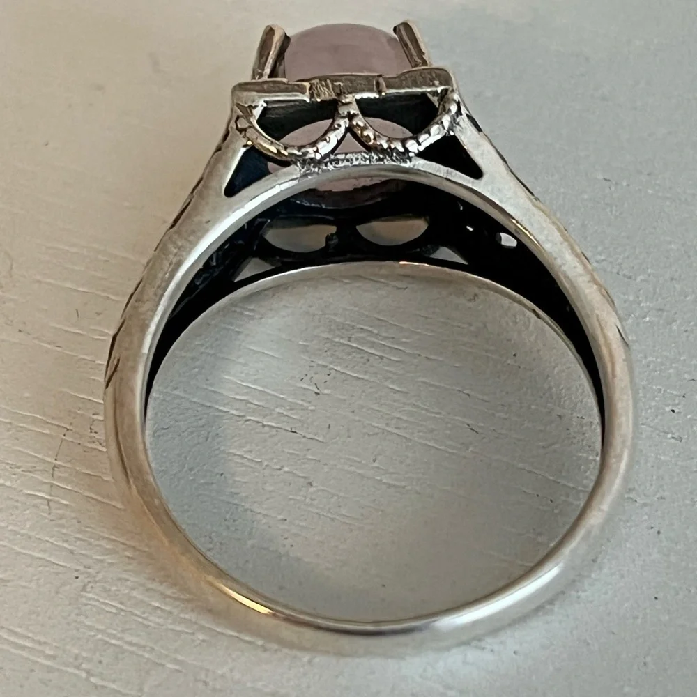 SOLID 925 STERLING SILVER ROSE QUARTZ GEMSTONE RING SIZE 9.75